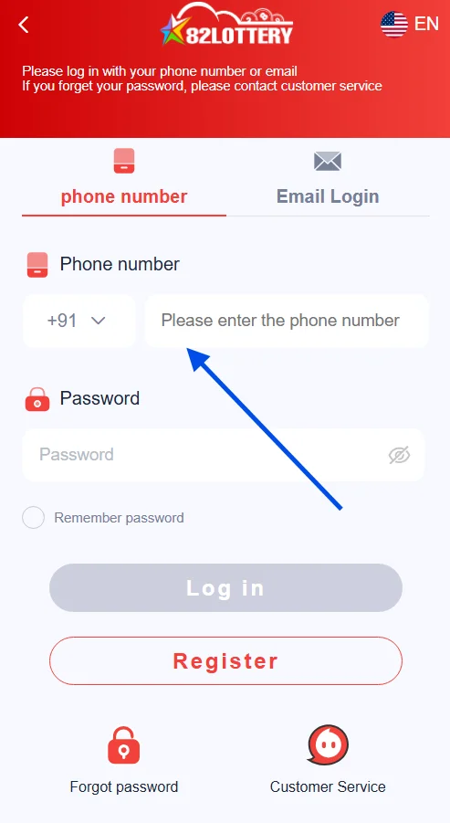 enter registered phone number