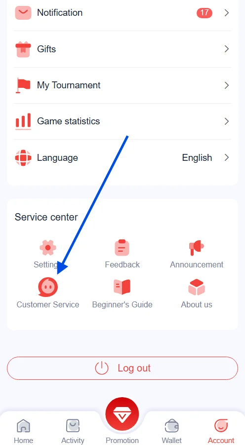 tap customer service button
