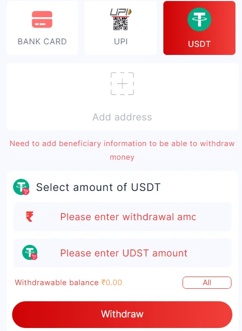 usdt withdrawal method